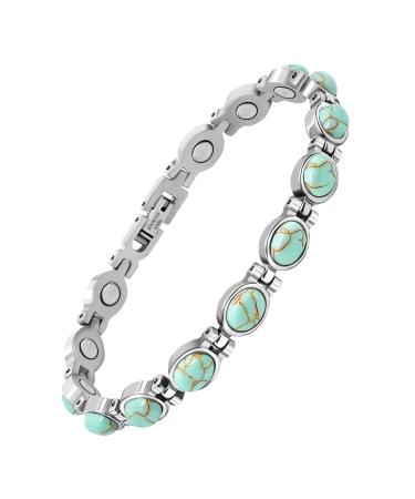 Jeroot Magnet Arm Band women turquoise elegant magnetic bracelet stone bracelet closure stainless steel bracelet magnet ladies magnetic hardship 3500 gauss turquoise green - Buy Online on GoSupps.com