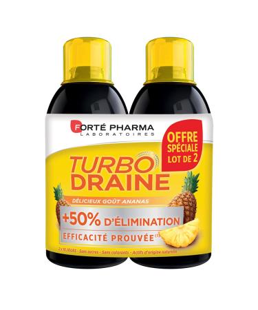 Forté Pharma - TurboDraine Pineapple - Slimming Drainer - Slimming Food Supplement - Green Tea, Meadowsweet - Weight Loss - Pineapple Flavor - Pack 2x500ml