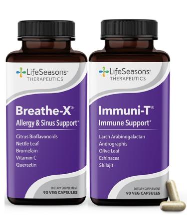 LifeSeasons Breathe-X with Immuni-T - Allergy & Sinus Relief Supplement - Supports Sinuses & Nasal Discomfort - Non-Drowsy & Fast-Acting - 180 Capsules