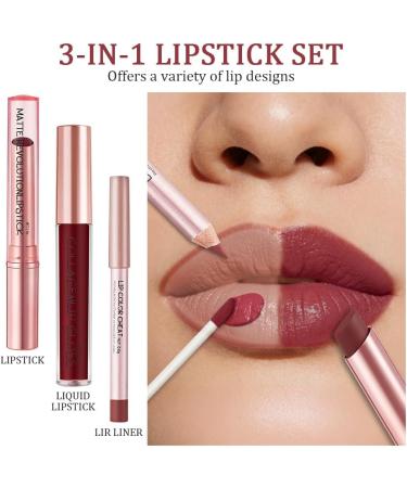  LOPHE LOPHE Lip Gloss Kit 3 in 1 Matte Lipstick Set Liquid Lipstick and Eyeliner Set for Women All-In-One Gift Long Lasting (#2 Rose Red) - Buy Online on GoSupps.com