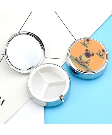 Round Pill Box - Yoga Pug Print 3 Compartment Portable Decorative Pill Organizer - Buy Online on GoSupps.com