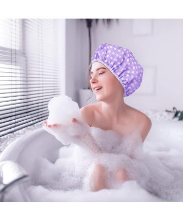 Eslite Waterproof Double Layers Shower Caps for Women - Pack of 4 (Purple White Dot) - Buy Online on GoSupps.com