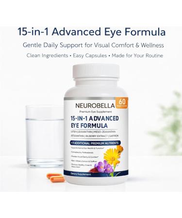 Neurobella Eye Formula 15 in 1 Daily Eye Wellness Supplement with Lutein Zeaxanthin Bilberry & Vitamins Clean Capsule Formula for Adult Wellness Routine (1) - Buy Online on GoSupps.com