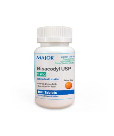 Major Bisacodyl 5 mg Enteric Coated Tablets 100 Count (1 Pack) by Major