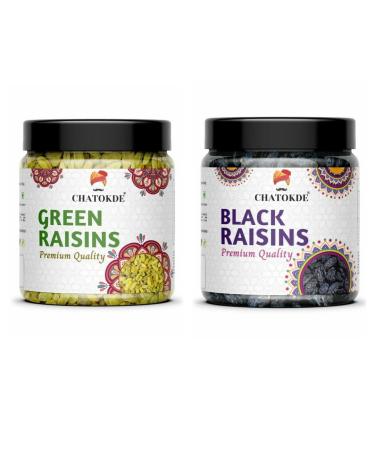 CHATOKDE Premium Raisins Combo Pack Of 2 Black Raisins & Green Raisins 250g Each 500g_Packing May Vary