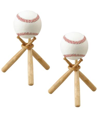 TIHOOD Baseball Stand Baseball Stand Holder Wooden Base Ball Stand Display Holder 2 PACKS