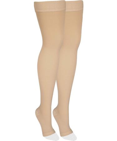 Amazon Basic Care Compression Stockings 20-30 mmHg Support | Thigh Length Hose | Open Toe | Beige | Medium Size (Previously NuVein) - Buy Online on GoSupps.com