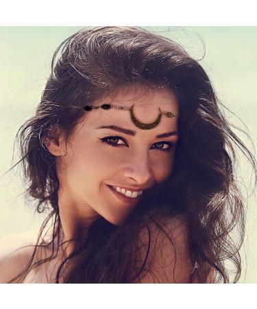 Azwood Boho Head Chain Gold Bridal Headpiece Black Pearl Headband Elves Headpiece Moon Chain Hair Chain Jewelry Festival Hair Accessories for Women and Girls - Buy Online on GoSupps.com