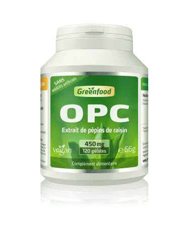Greenfood OPC, 450 mg, high dose, 120 capsules, no artificial additives, no genetic engineering. Vegan.