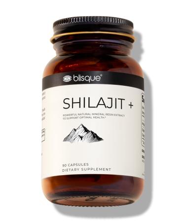 Blisque Pure Himalayan Organic Shilajit Resin Extract Capsules | Authentic and Natural | Golden Grade A | Contains Fulvic Acid and Trace Minerals | 90 Capsules