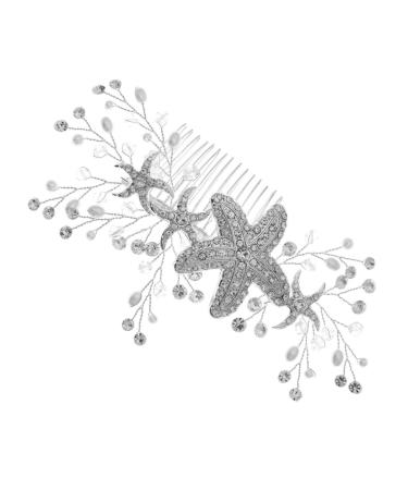 Angoily Starfish Side Hair Comb Bridesmaid Hair Accessories Women's Hair Clips Bridal Hair Pin Beach Wedding Hair Comb Rhinestone Bridal Hair Jewelry Sweet Headgear Wig Banquet Alloy