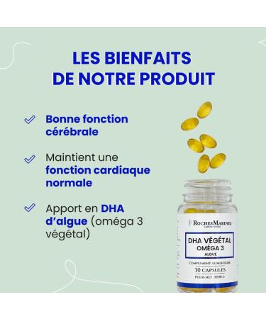 Roches Marines - DHA Vegetable Supplement - Omega 3 Vegan - Brain Care - Ally of the Heart - 30 Capsules - Developed in France - Buy Online on GoSupps.com
