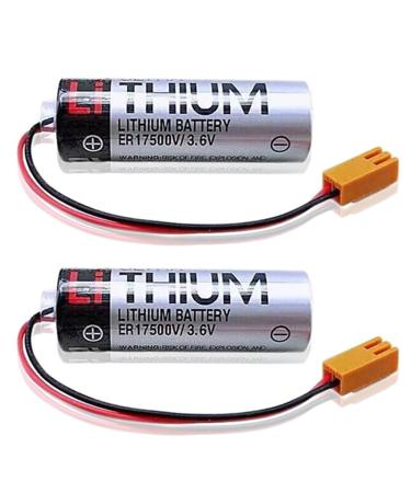 (2 Pack) 3.6V 2700mAh ER17500V Battery for Toshiba PLC CNC Backup Battery (Brown Plug)