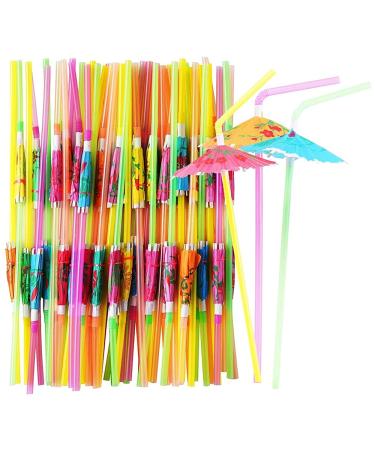 Floahazz 150 Pcs Umbrella Straws Colourful Disposable Bendable Drinking Straws for Beach Theme Parties Bar Decoration