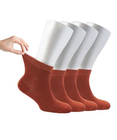 Cosyfeel Women Loose Diabetic Socks | 4-Pack Neuropathy Ankle Socks for Ladies | Super Soft Eco-Friendly Bamboo Material | Durable with Seamless Toe | Multicolour Patterns | 4 Seasons 4-7 BOMBAY BROWN