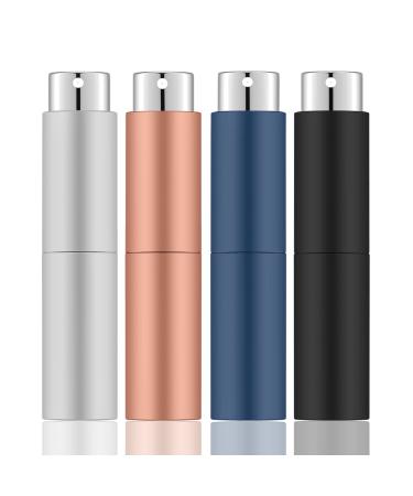 Lil Ray 8ML Portable Mini Perfume Atomizer Spray Bottle(4 PCS), Travel Refillable Atomizer Sprayer for Perfume,Cologn, Fragrance with Twist Design (Matte Black&Rose Gold&Blue&Silver) 4 PCS SET C