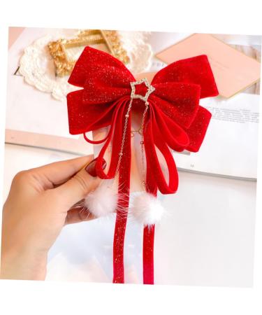 MAGICLULU 1pc Hair Accessories Girl Hair Clips Satin Hairpin Barrettes for Hair Christmas Bow Hairpin Satin Hair Clips Bowknot Hair Clips Tiara Bow Tie Ribbon Red Flocking Child - Buy Online on GoSupps.com