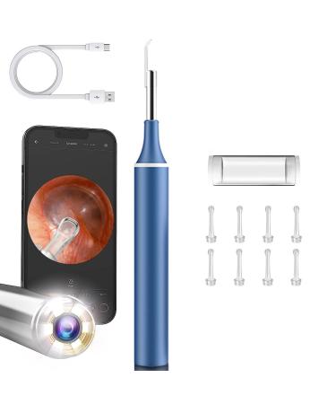 Ear Cleaner Ear Cleaner with Camera 1080P Otoscope with Light Replacement Set of 8 Ear Spoons for iOS and Android - Blue