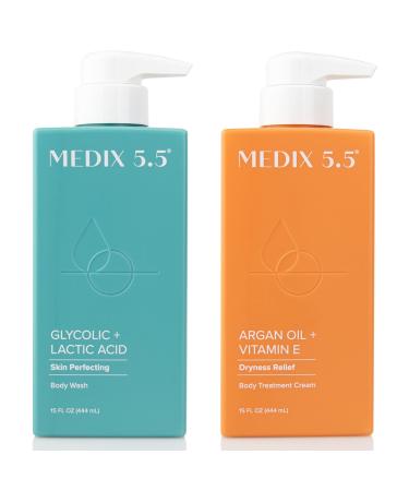 Medix 5.5 Argan Oil Hydrating Body Treatment Cream + Glycolic Acid Exfoliating Body Wash Set