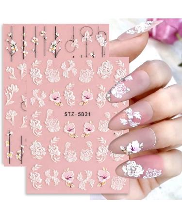 kzxbty 5D Embossed Flower Nail Art Stickers 4 Sheets Self-Adhesive Decals Floral Design Nail Decoration for Women Easy Install Easy to Use - Buy Online on GoSupps.com