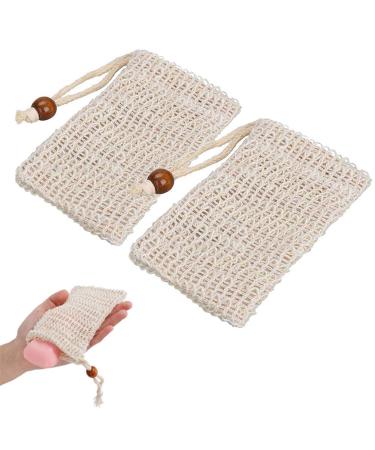 Qancekoo 2pcs Natural Soap Bag Exfoliating Soap Saver Pouch with Drawstring Natural Safe and Durable Sisal Fiber Soap Bag Saver Pouch Body Scrub Save Soaps Natural Fiber Soap Bags for Shower Bath