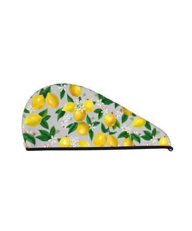 Hair Towel Wrap Hair Drying Towel with Button Towel Turban Head Towel to Dry Hair Quickly (Lemon Seamless Pattern Oil Painting Effect)