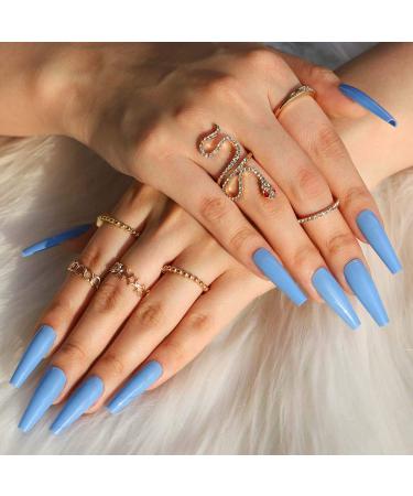 Buy Sethain Shiny Blue Ballerina False Nails - Long Coffin Press On Nails for Women & Girls | International Shipping Available - Buy Online on GoSupps.com