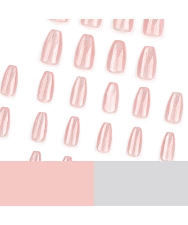 Mouyouglow Press on Nails - Ballerina Rosa Nude Cat Eye Magnetic Fake Nails with Glue | Pink Artificial Fingernails AT3 - Buy Online on GoSupps.com