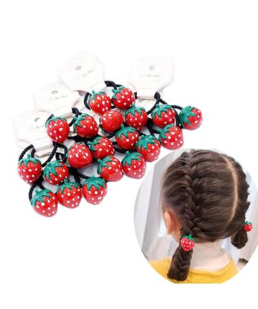 Yuanxue Elastic Hair Ties Set 20Pcs Hair Bands Ropes Cute Cartoon Strawberry Hair Ring Ponytail Holders Hair Accessories for for Little Toddler Girls Baby Kids
