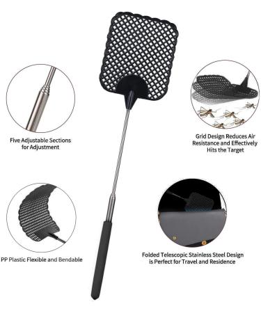 Olakin Extendable Fly Swatter - Insect Pest Control Tool for Flies & Mosquitoes (Black) | International Shipping Available - Buy Online on GoSupps.com