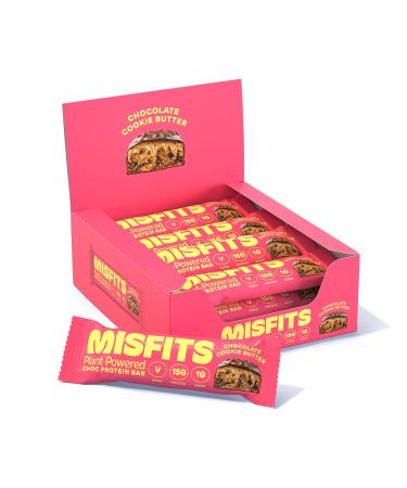 Misfits Vegan Protein Bar, Cookie Butter, Plant Based Chocolate Protein Bar, High Protein, Low Sugar, Low Carb, Gluten Free, Dairy Free, Non GMO, 12 Pack