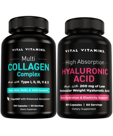 Vital Vitamins Multi-Collagen 150 ct + Hyaluronic Acid Capsules 60 ct