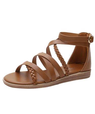 XTZYGLFD Womens Summer Wide Summer Sandals Woven Roman Bohemian with Zipper for Women Strappy Sandals Brown 9 UK Wide