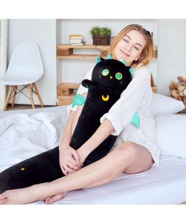 Mewaii 20in Long Cat Plush Pillow Stuffed Animal Squishy - Big Green Eyes, Sleeping Hugging Soft Toy for Kids (Black) - Buy Online on GoSupps.com