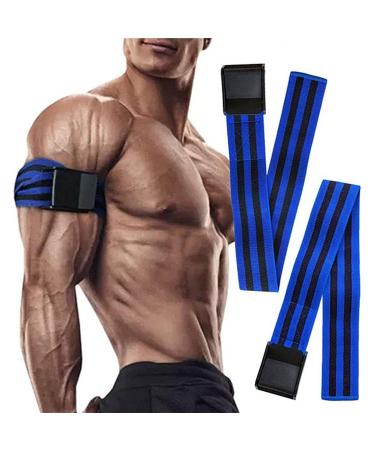 Isesuch Blood Flow Restriction Bands, 2PCS Arm Leg Muscle Occlusion Bodybuilding Training Elastic Resistance Straps Gym Fitness Equipment Sports Accessories for Women Men Blue/Black 60cm