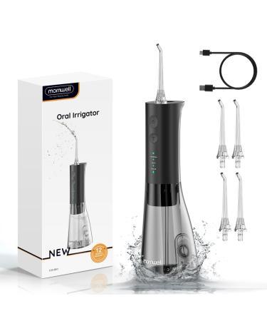 Water Flosser for Teeth Mornwell Cordless Oral Irrigator Water Dental Flosser IPX7 Waterproof 300ML 3 Modes 4 Jet Tips Detal Deep Clean USB Rechargeable for Home Travel Black-f29
