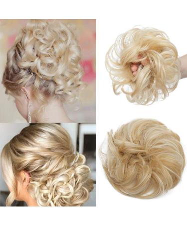 Updo Ponytail Hair Extensions Golden & Bleach Blond Messy Hair Scrunchies Hair Bun Extensions Curly Wavy Hairpieces for Women Hair Accessories 35 g Golden & Bleach Blond