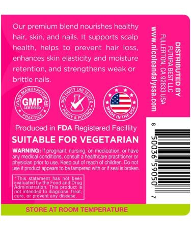 Nicole & Alyssa Growluxe Hair Skin and Nail Vitamin Supplement for Men & Women - 60 Vegetarian Capsules - Gluten Free - Non-GMO - Made in The USA - Supports Strong Nails Hair & Skin (Pack of 1) 60 Count (Pack of 1) - Buy Online on GoSupps.com