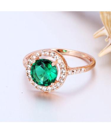 XINQI 14K Gold Natural Emerald CZ Ring for Women - Size 7 | Engagement Wedding Band - Buy Online on GoSupps.com