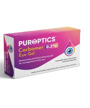 Puroptics Carbomer Eye Gel 0.2% in Single Dose Units, Protects The Cornea Against The Drying Out, Quick Acute Aid for The Dry Eyes, 20 x 0.6 ml Vials Preservative Free
