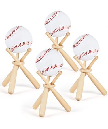 Wooden Baseball Stand Display Holder with Mini Baseball Bats and Wooden Circles for Baseball Players Fans 4