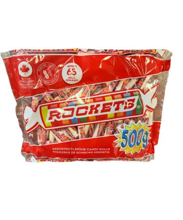 Rockets assorted candy rolls 500g - 65 rolls Made in Canada excellent for halloween and all year long - Peanut free/Gluten free