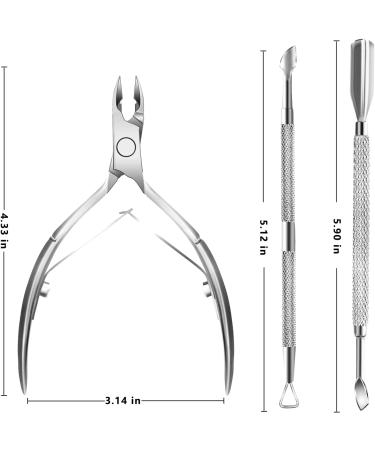 Stainless Steel Cuticle Trimmer Set - Professional Pedicure Manicure Tools with Pusher & Scissors - Durable Cuticle Nipper Cutter Clipper for Fingernails and Toenails - Silver - Buy Online on GoSupps.com