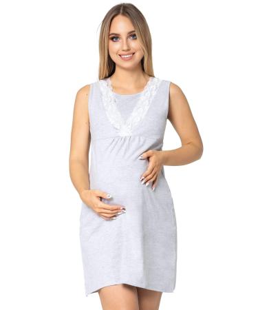 Purpless Maternity Sleeveless V-Neck Lace Detail Pregnancy & Nursing Nightdress 4141n 14 Light Gray Melange