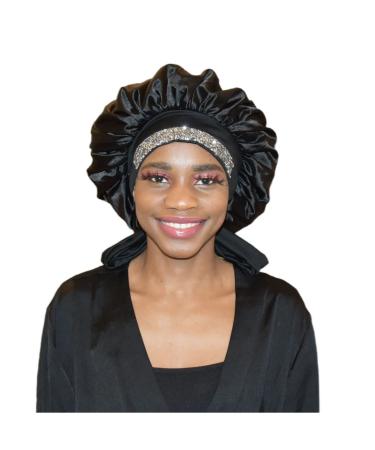 Queen Rhinestone Diamond Pink Jumbo Satin Bonnet for Women - Large Night Sleeping Cap for Long Curly Hair - Buy Online on GoSupps.com