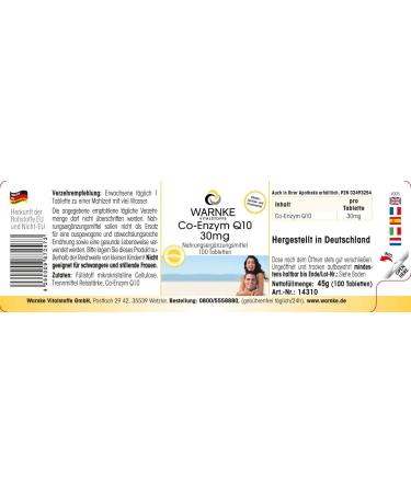 Coenzyme Q10 30mg - Vegan CoQ10 Tablets - 100 Tablets | Premium German Quality - Warnke Vitalstoffe - Buy Online on GoSupps.com