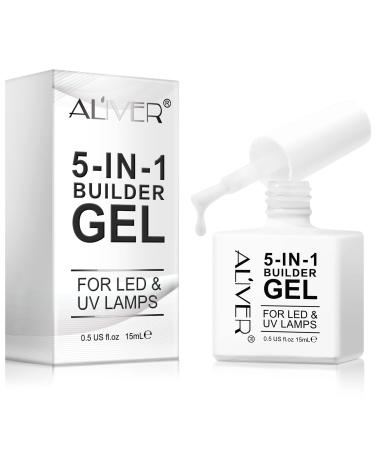 5 in 1 Nail Builder Gel White Strengthening Gel 15ml for Hard Strong Nails Tips & Extensions and Nail Art Decoration Hard Gel Builder Extension Professional Manicure Repair