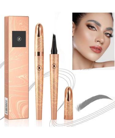 2024 New Magic Eyebrow Pencil 3D Waterproof Microblading Eyebrow Pen 4-Tipped Precise Natural Brows Eyebrow Pen Makeup Fine Stroke Eyebrow Pencil Creates Natural (Gray)