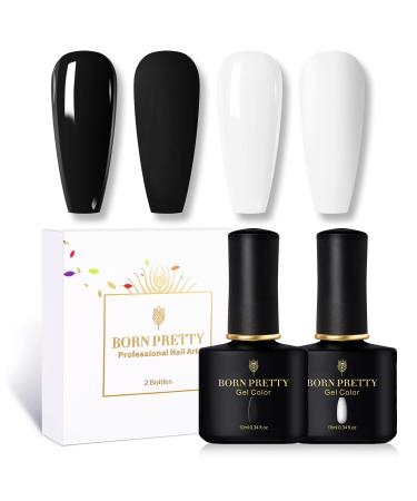 Born Pretty Black White Gel Nail Polish Kit Pure Black White Gel Polish Set LED Nail Polish Gel Kit 2-Pack