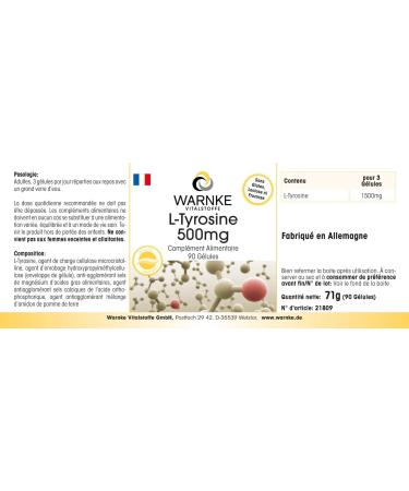 L-Tyrosine - 90 capsules - animated acid | Warnke Vitalstoffe - Quality from German pharmacies - Buy Online on GoSupps.com